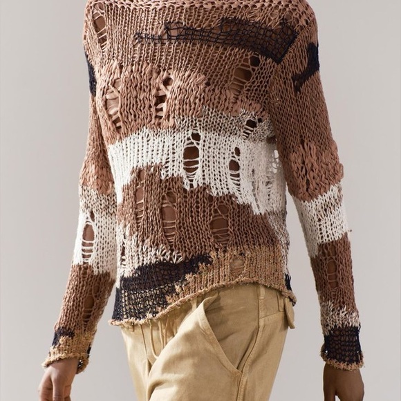Zara Sweaters - Zara RIBBON KNIT SWEATER Stylish Brown Distressed Sweater